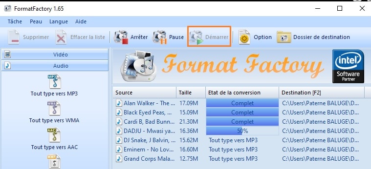 Démarrez la conversion des fichiers multimédias avec format factory