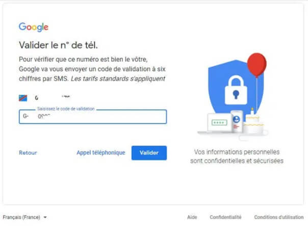 Créer un compte Gmail Gratuit et valider votre numéro de téléphone