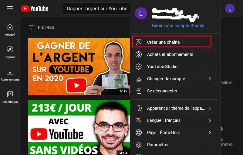 Ouvrez votre compte YouTube 