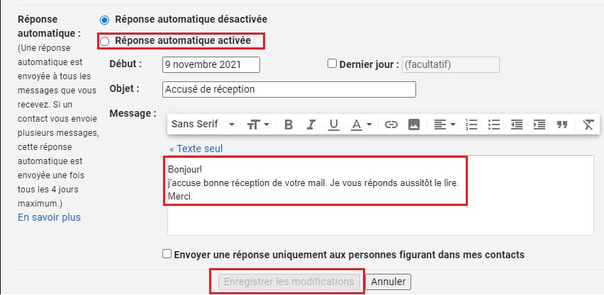 Créer une réponse automatique sur Gmail