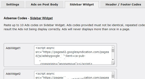 Google AdSense sidebar Widgets
