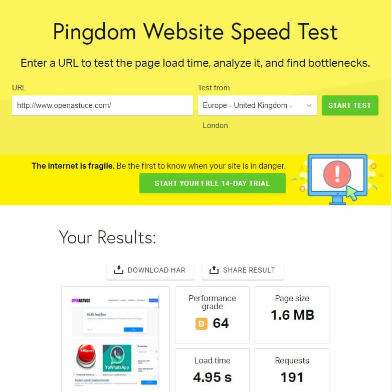 Tester la vitesse d'un site Web 